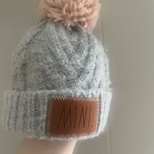 RAE DUNN Pom-Pom Beanie - Gray and Pink